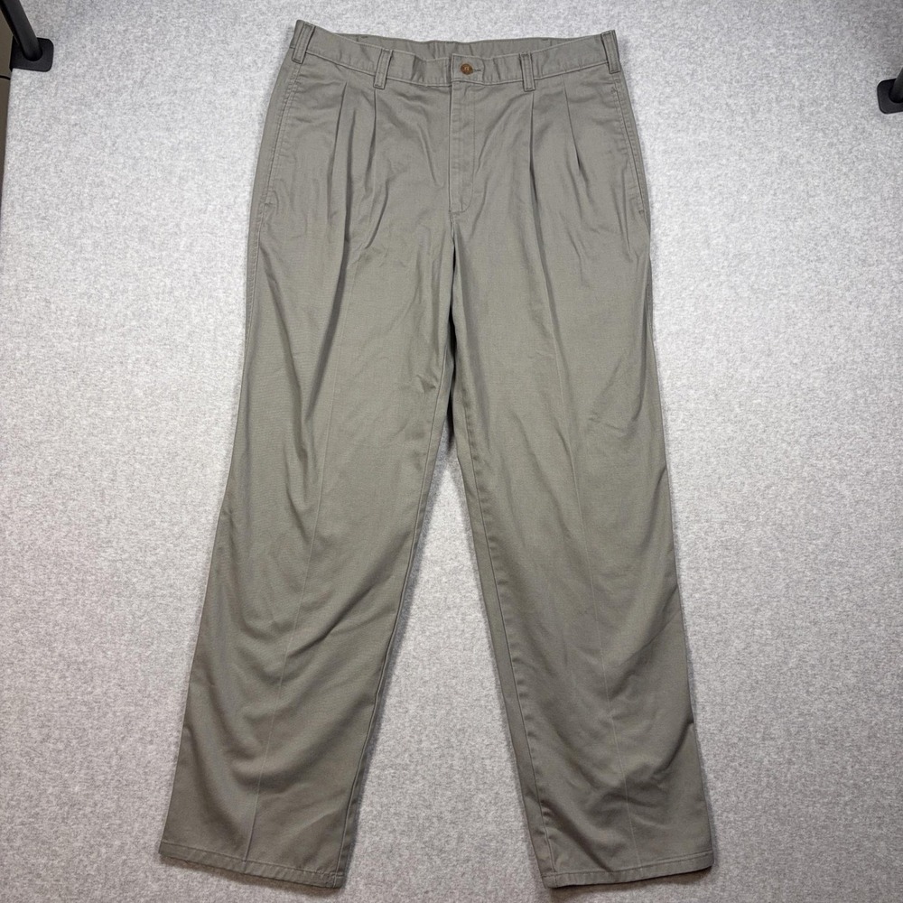 Duxbak Pants Mens 34x32 Green Pleated Straight Leg Casual Twill Khakis
